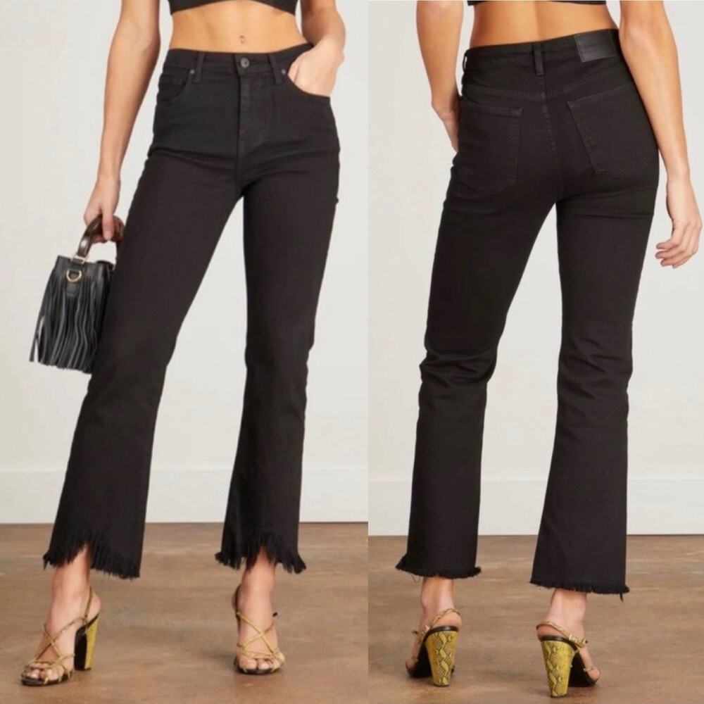 Jonathan Simkhai River Straight Leg Denim Jeans 27 Black High Rise Frayed Crop